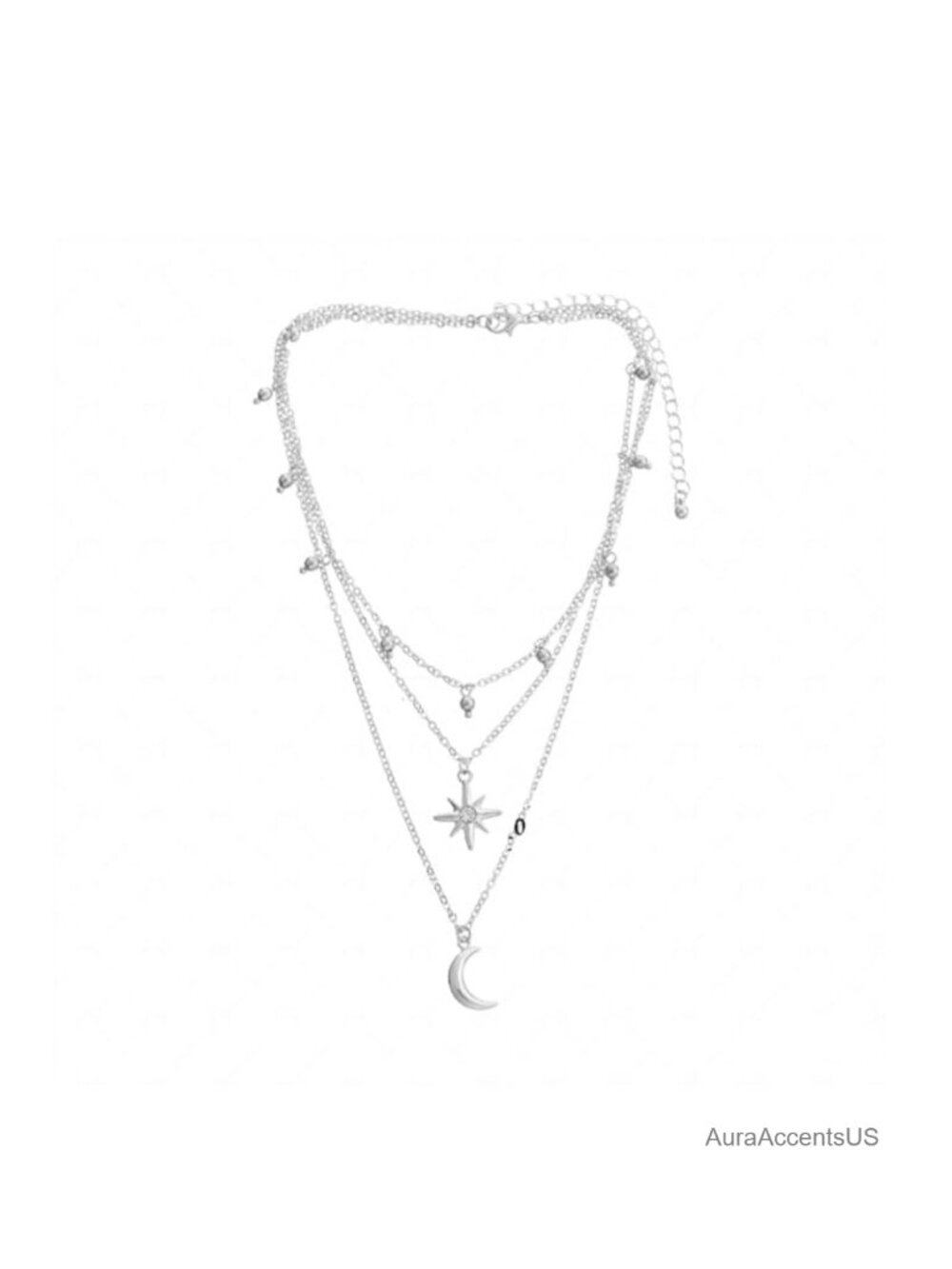 Celestial 3-Tier Layered Necklace, Star & Moon Charm Choker, Adjustable,